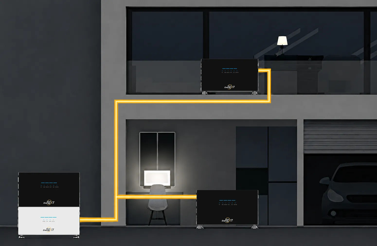 Drie SunEnergyXT AC Core hoofdbatterijen